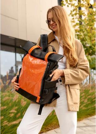 Женский рюкзак sambag rolltop hacking черно-оранжевый9 фото