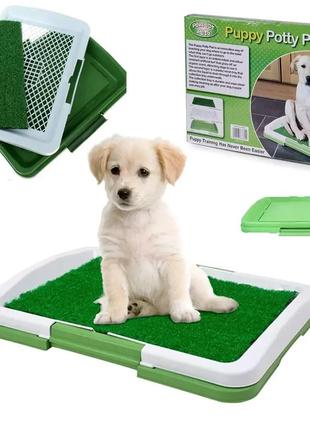 Туалет для собак триярусний puppy potty pad килимок-лоток для домашніх тварин з решіткою та травою 47х34х6см1 фото