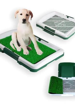 Туалет для собак триярусний puppy potty pad килимок-лоток для домашніх тварин з решіткою та травою 47х34х6см2 фото