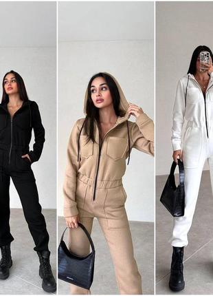 Женский комбинезон со штанами из трехнитки на флисе размеры норма