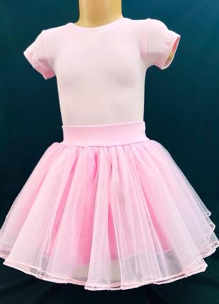 Р-р от 98 до 140, розовая юбка для танцев и спорта фатиновая