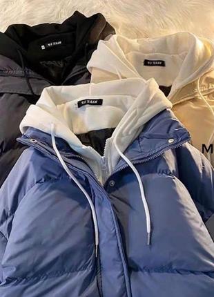 Зимняя куртка на флисе с двойным капюшоном5 фото