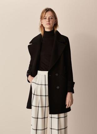 Чорне двохбортне пальто бушлат класичне пальто massimo dutti чёрное шерстяное пальто двубортное пальто