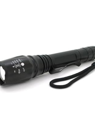 Ліхтар ручний watton wt-241, 1led cree q5, 3w, 5 режимів, zoom, 2х18650/2800mah, black, ip44, сзу+азу,