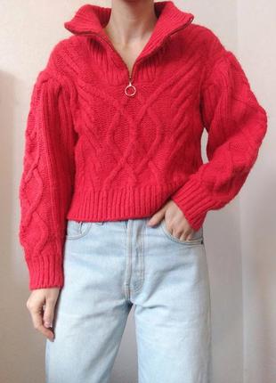 Красный свитер зеп горловина свитер с замком джемпер пуловер реглан лонгслив кофта трендовый свитер шерсть джемпер поло свитер3 фото