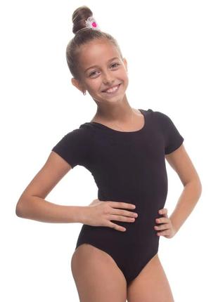 Черный эластичный спортивный детский купальник для гимнастики танцев балета1 фото