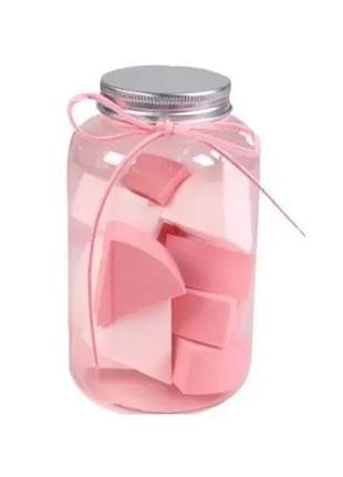 Набор спонжей для макияжа в боксе бьюти блендер puffy 12 штук, розово-белый2 фото