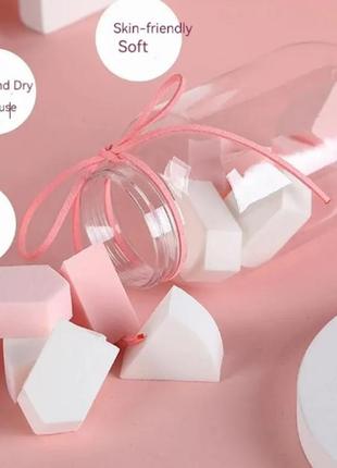 Набор спонжей для макияжа в боксе бьюти блендер puffy 12 штук, розово-белый3 фото