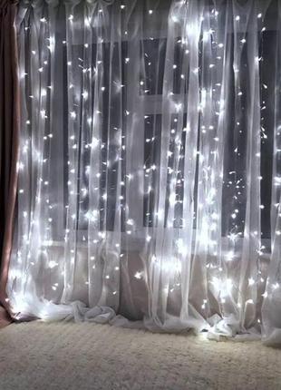 Светодиодная гирлянда-штора  200 led cold white 3m x 2m (с пультом управления)