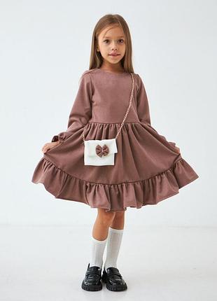 Платье на девочку 3-8 лет 98-128 см замш 001320 шоколад