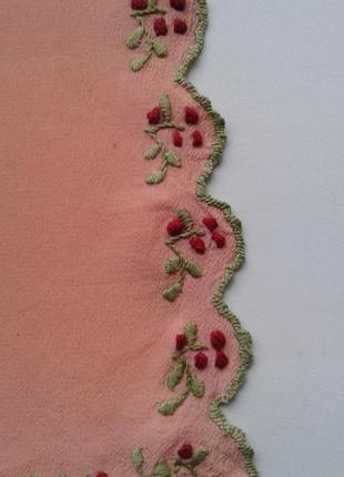 Крепдешиновый шелковый дамский карманный платочек с вышивкой ,носовой платочек, паше винтаж4 фото
