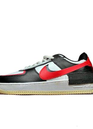 Кроссовки женские nike air force 1 shadow white &amp; black &amp; red👟