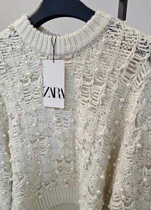 Фактурный трикотажный свитер с искусственными жемчужинами zara7 фото