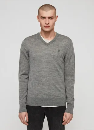 Легкий вовняний светр пуловер allsaints mode merino v-neck gray wool sweater pullover