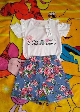 Летний костюмчик на девочку, шортики и футболочка для девочки, рр.90-120