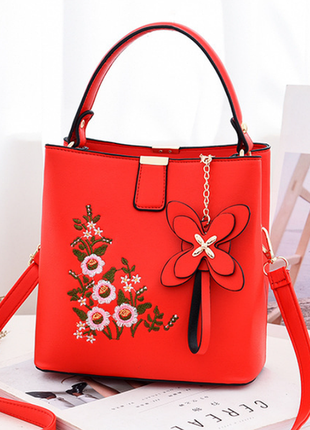 Женская мины сумочка с вышивкой цветами, маленькая женская сумка с цветочками красный