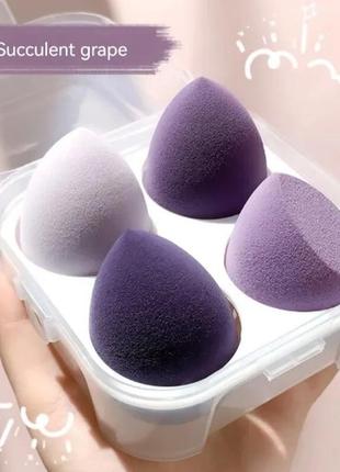 Профессиональный набор спонжей для макияжа в футляре бьюти блендер puffy 4 штуки, фиолетовый