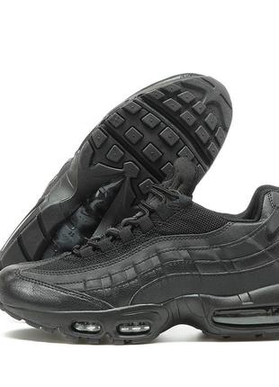 Мужские кожаные кроссовки nike air max 95 black5 фото