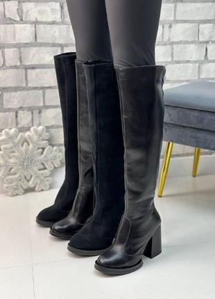 Сапоги зимние женские черные кожаные набивная шерсть  натуральная кожа зима размер 36 - 401 фото
