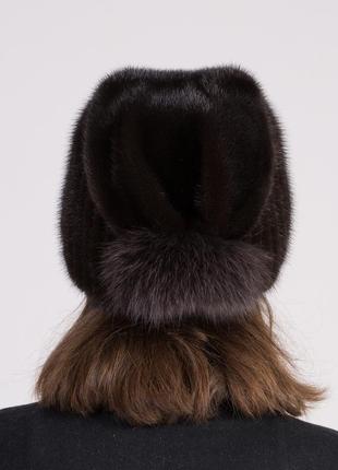 Женская вязаная зимняя теплая меховая шапка из норки4 фото