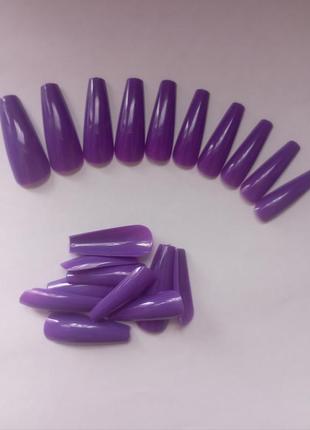 Накладные ногти 20 шт и скотч 30 шт (фиолетовые) глянцевые