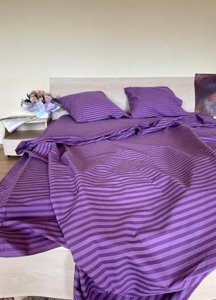 Комплект постільної білизни фіолетовий у смужку, бязь-люкс