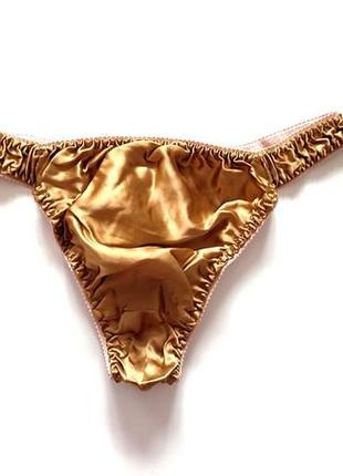 Трусики мужские шелковые стринги золотые 100% шелк silk трусы золотистые натуральный3 фото
