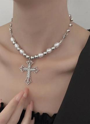 Прикраса кулон з хрестиком хрест стиль y2k підвіска цепочка колье ожерелье намисто