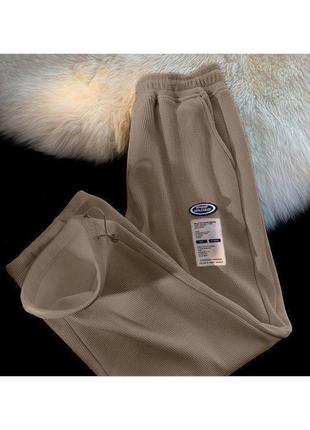 Карго брюки вафелька на флисе теплые брюки карго кюлоты карманы спортивные высокая посадка резинки манжеты брюки джоггеры оверсайз3 фото