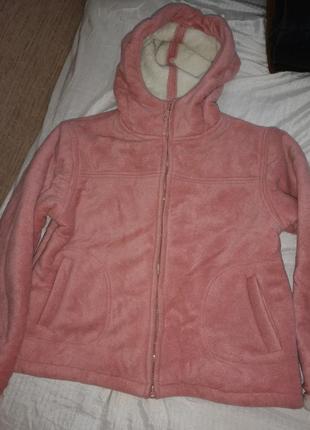 Рожева тепла куртка зіп- кожух з каптуром зима1 фото