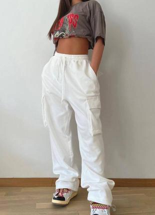Трендові штани з накладними кишенями на затяжках джогери з високою посадкою на резинці шнурком вільного крою оверсайз3 фото