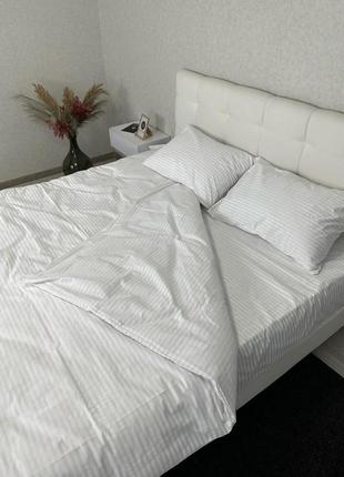 Комплект постельного белья белый в полоску, бязь-люкс1 фото