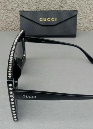 Gucci очки женские солнцезащитные большие черные со стразами5 фото