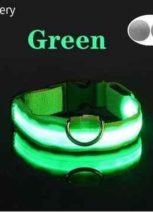 Світлодіодний led-нашийник на батарейках розмір (xs) зелений 28-38 см