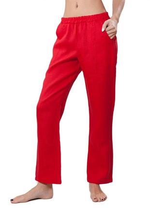 Женские красные штаны из льна1 фото
