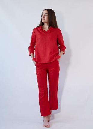 Женские красные штаны из льна4 фото