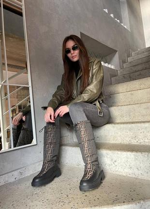 Чоботи дутіки дутики fendi black високі хутро