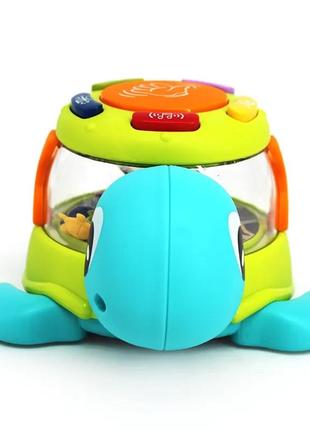 Музыкальная игрушка черепашка 65180, 2 цвета, подсветка, звуки, мелодии, колыбельные, барабан, в коробке2 фото