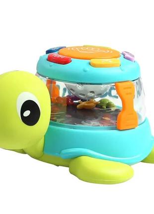 Музыкальная игрушка черепашка 65180, 2 цвета, подсветка, звуки, мелодии, колыбельные, барабан, в коробке4 фото