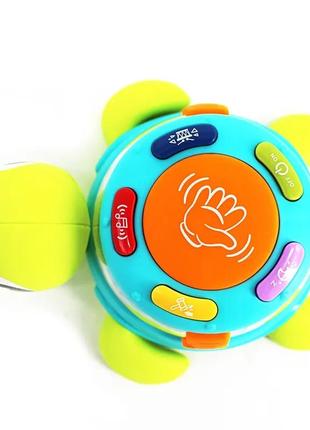 Музыкальная игрушка черепашка 65180, 2 цвета, подсветка, звуки, мелодии, колыбельные, барабан, в коробке3 фото