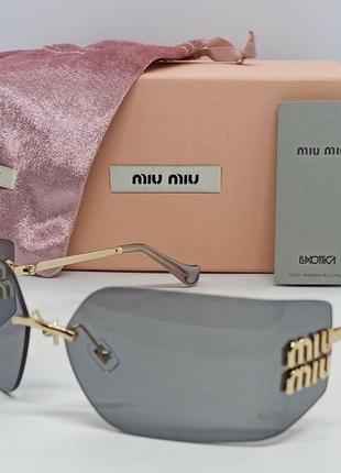 Очки в стиле miu miu mu54ys женские солнцезащитные серые однотонные с золотым логотипом модные брендовые