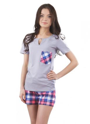 Пижама женская летняя серая (футболка и шорты)