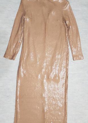 Шикарное нюдовое длинное вечернее платье reserved в пайетки.
