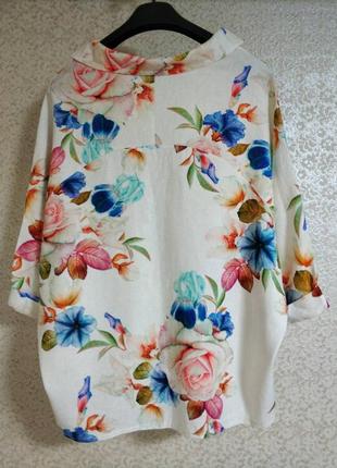 Актуальная блуза блузка рубашка лен льняная lino linen бохо оверсайз цветочный принт цветы бренд carina ricci made in italy, р.м2 фото