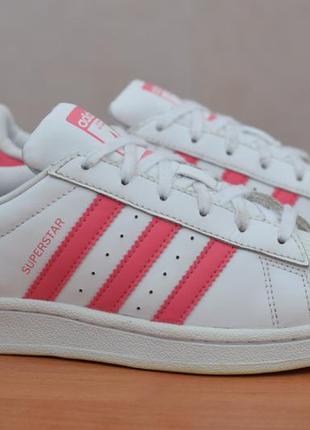 Білі шкіряні кросівки з рожевими вставками adidas superstar, 35.5 розмір. оригінал