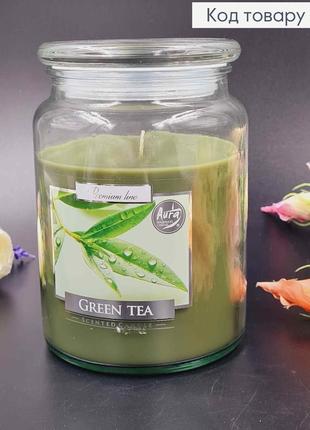 Аромасвіча в банку, 500 г із запахом green tea (зелений чай) 100 годин горіння, свічка bispol