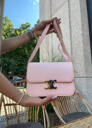 Жіноча сумка в стилі celine teen triomphe bag in shiny calfskin pink селен пудра8 фото