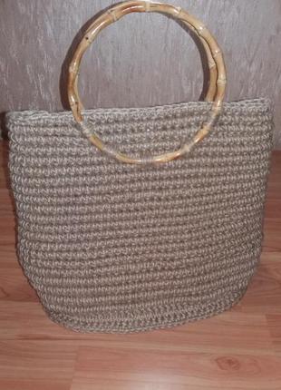 Сумка плетена з джуту з бамбуковими ручками на підкладці. hand made!