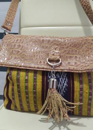 ❤️‍🔥❤️‍🔥🐊🐊бомбезна текстильна в етно стилі яскрава з крокодила сумка5 фото