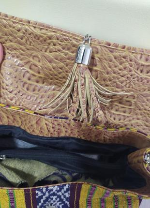 ❤️‍🔥❤️‍🔥🐊🐊бомбезна текстильна в етно стилі яскрава з крокодила сумка6 фото